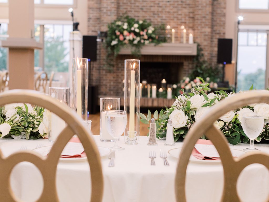 gold and pink table sweetheart setup for wedding at Bretton woods