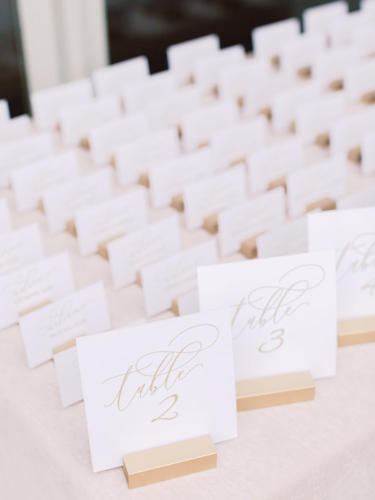 gold escort card table