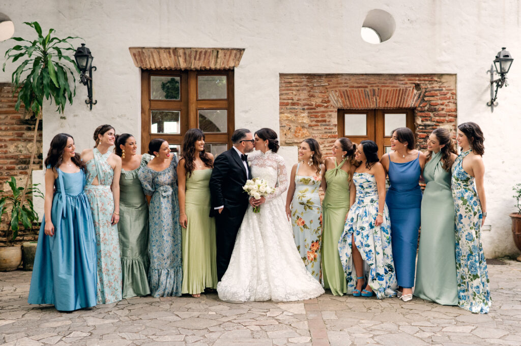 bridesmaids and couple