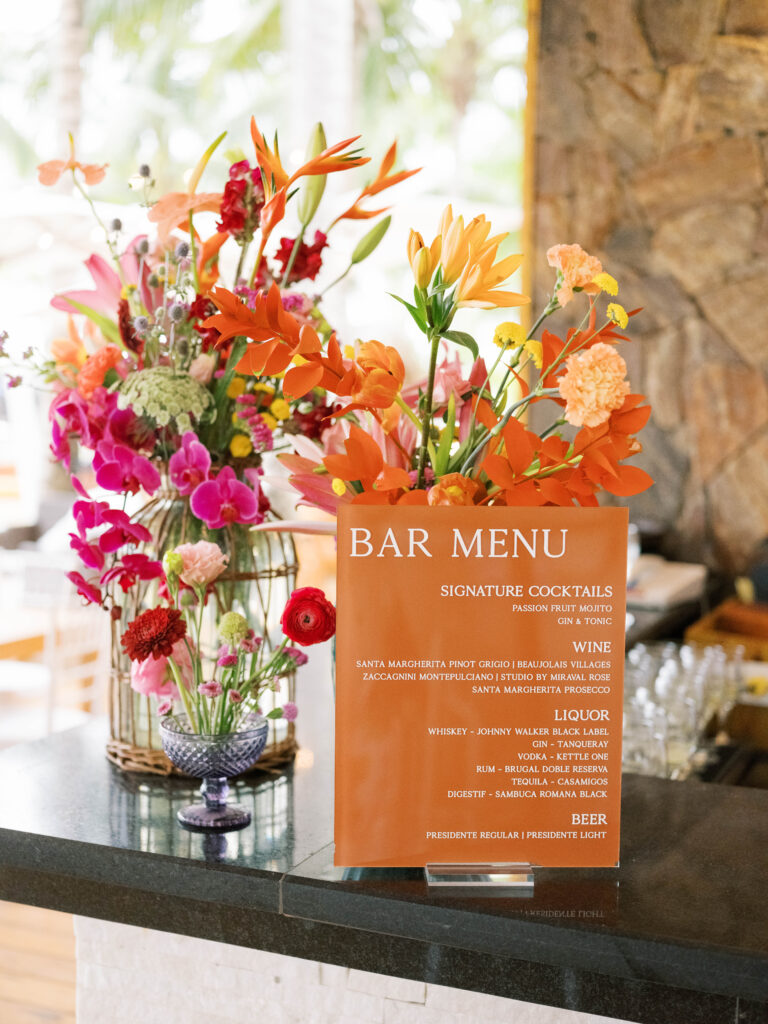 destination wedding bar menu