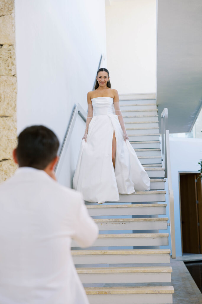 grooms first look at bride destination wedding