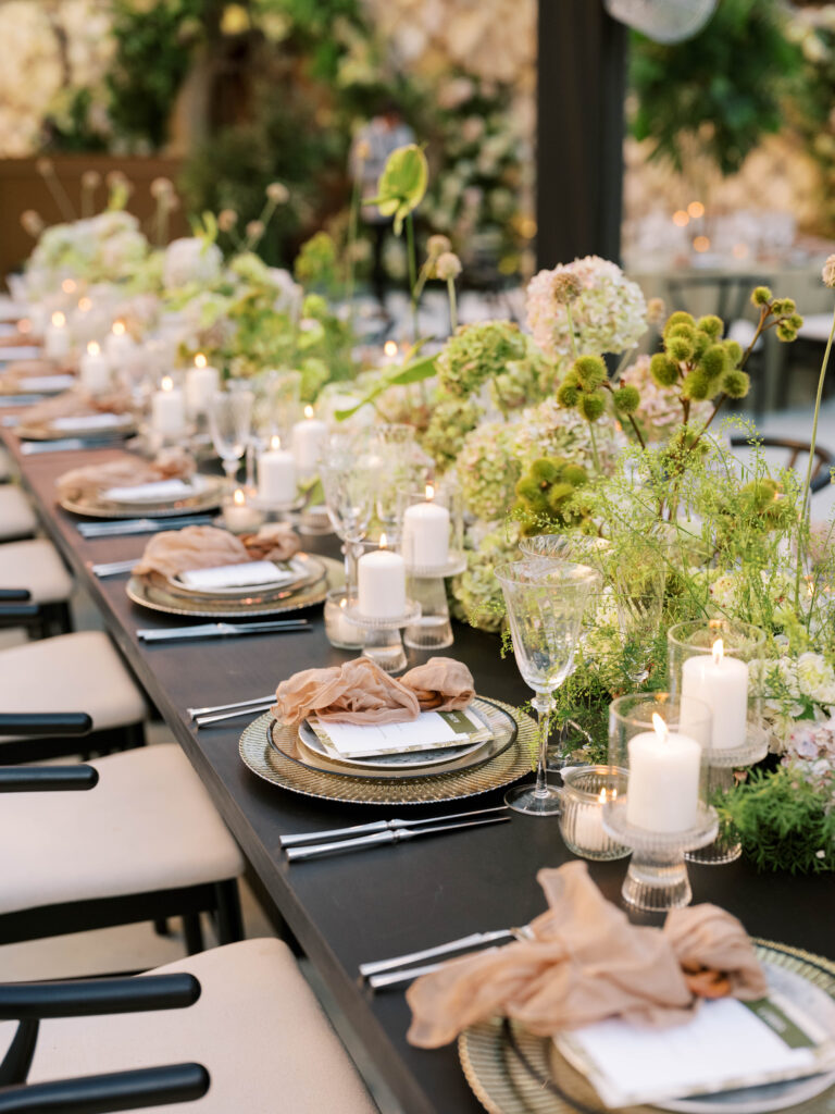 modern long black table destination wedding
