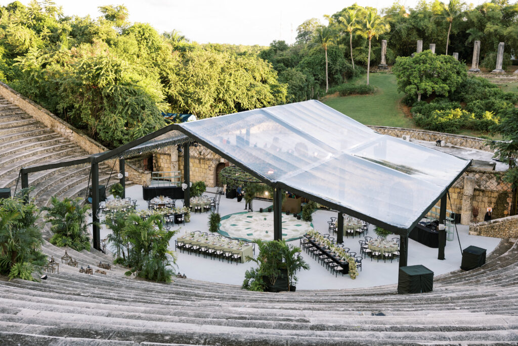 clear tent with tropical dance floor