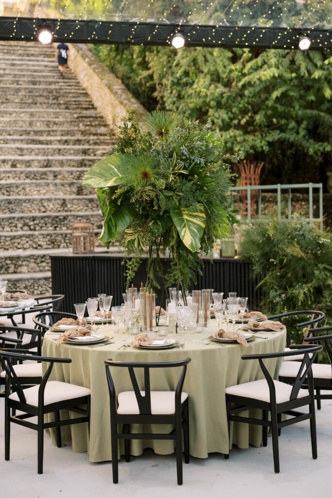 lush greenery in wedding reception