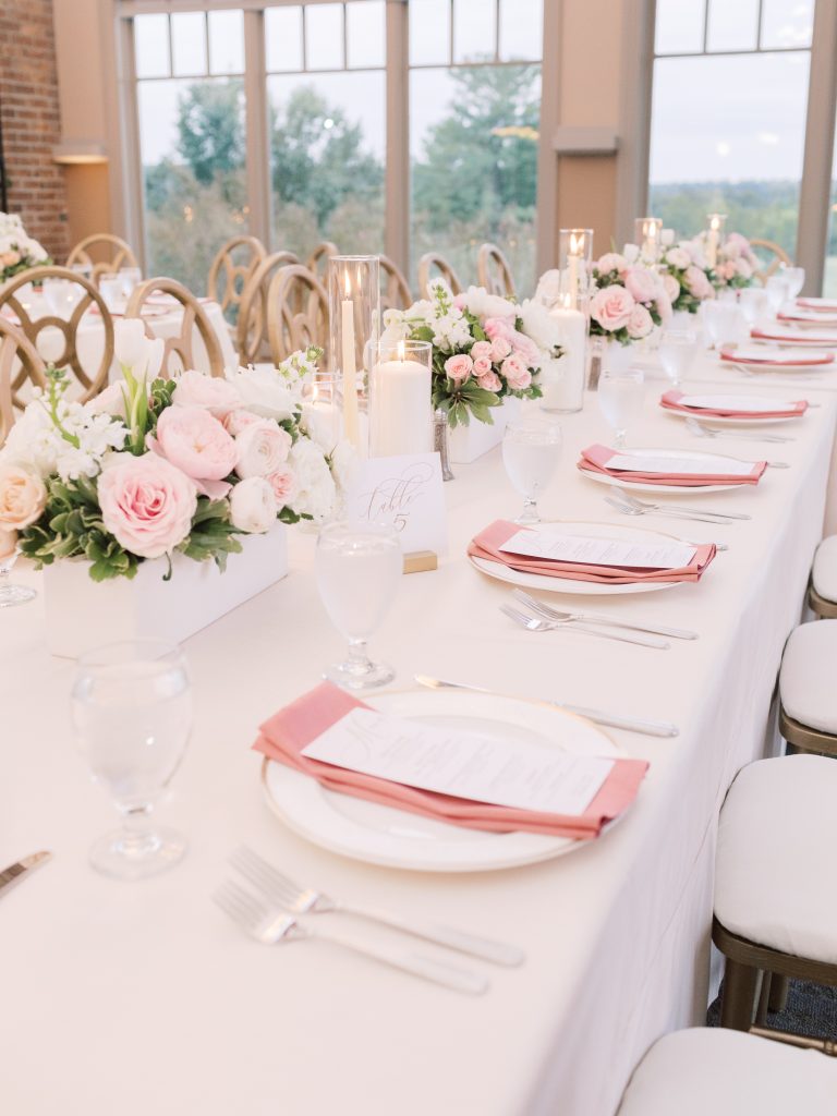 pink and gold table set up wedding at Bretton woods styled by Claire Duran